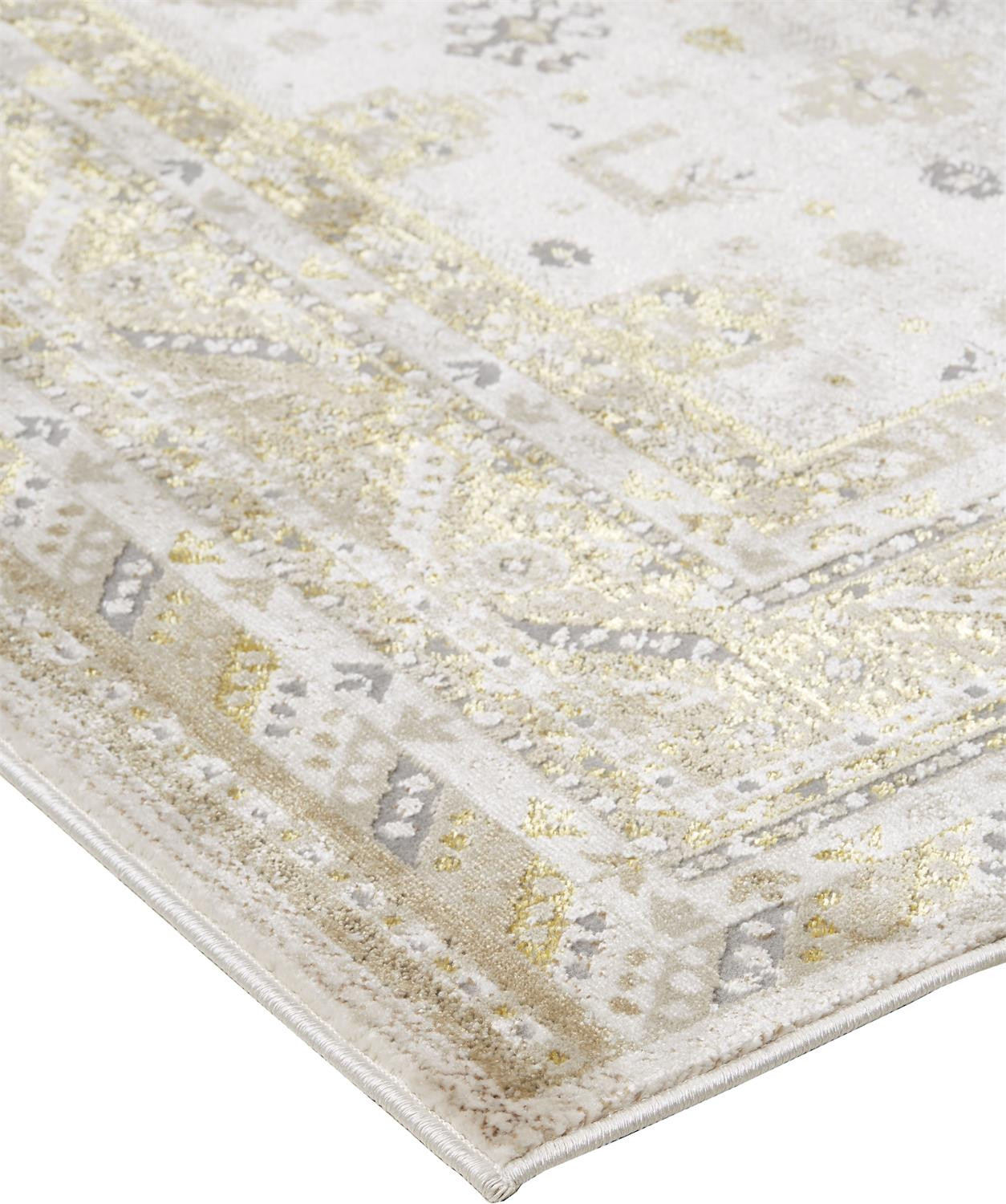 4" X 6" Gold and Ivory Floral Non Skid Area Rug