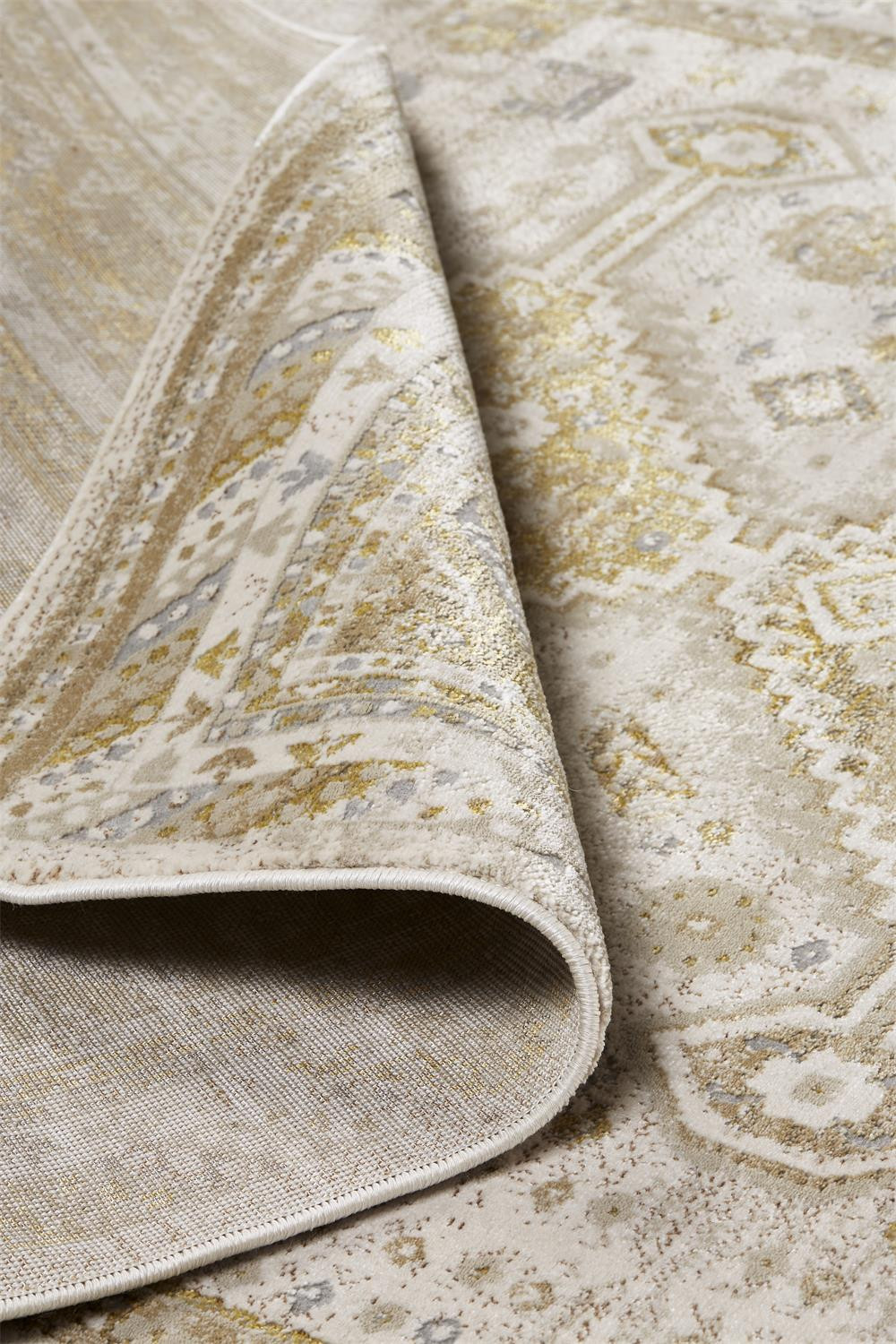 4" X 6" Gold and Ivory Floral Non Skid Area Rug