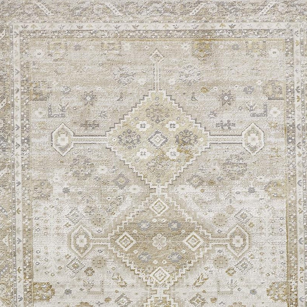 4" X 6" Gold and Ivory Floral Non Skid Area Rug