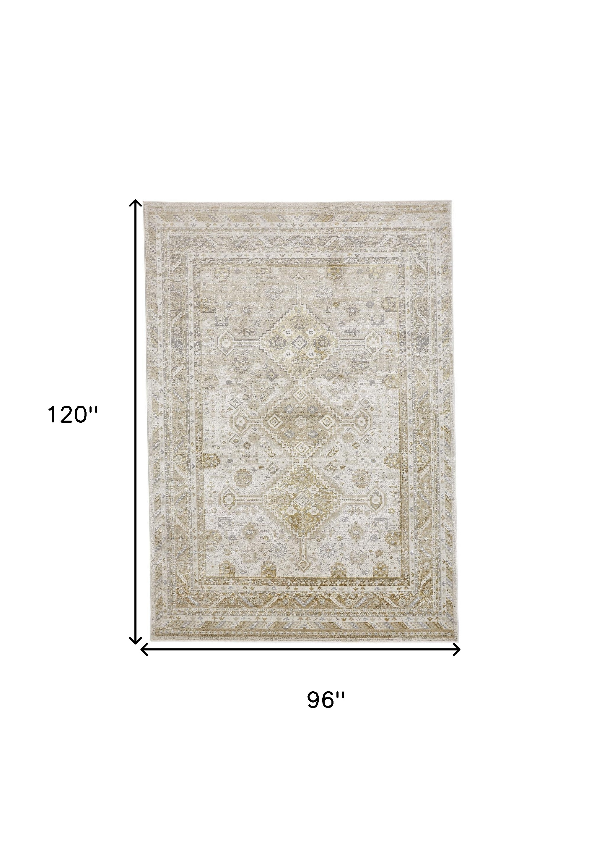 8" X 10" Gold and Ivory Floral Non Skid Area Rug