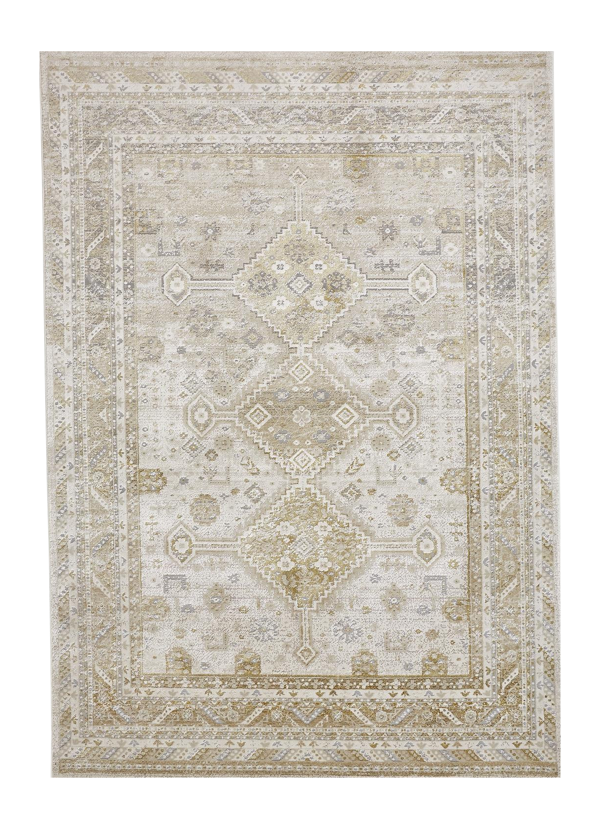 7" X 10" Gold And Ivory Floral Stain Resistant Area Rug