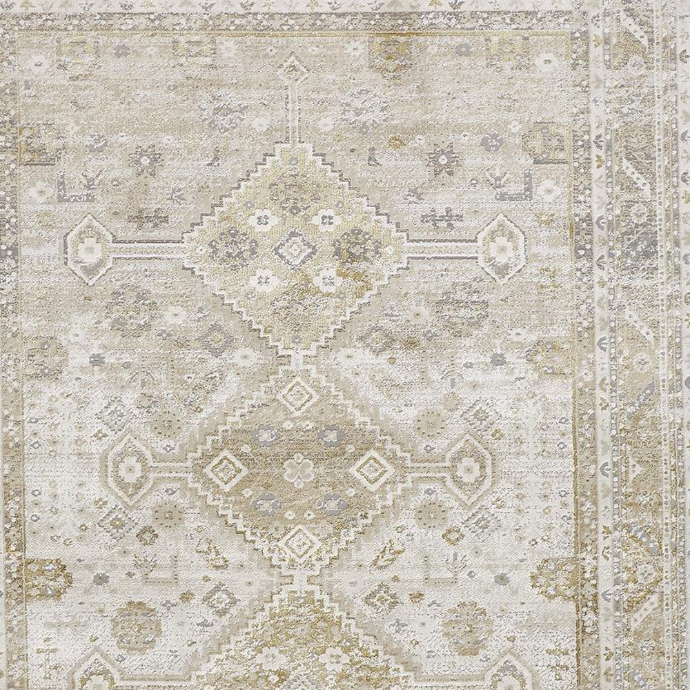 7" X 10" Gold And Ivory Floral Stain Resistant Area Rug