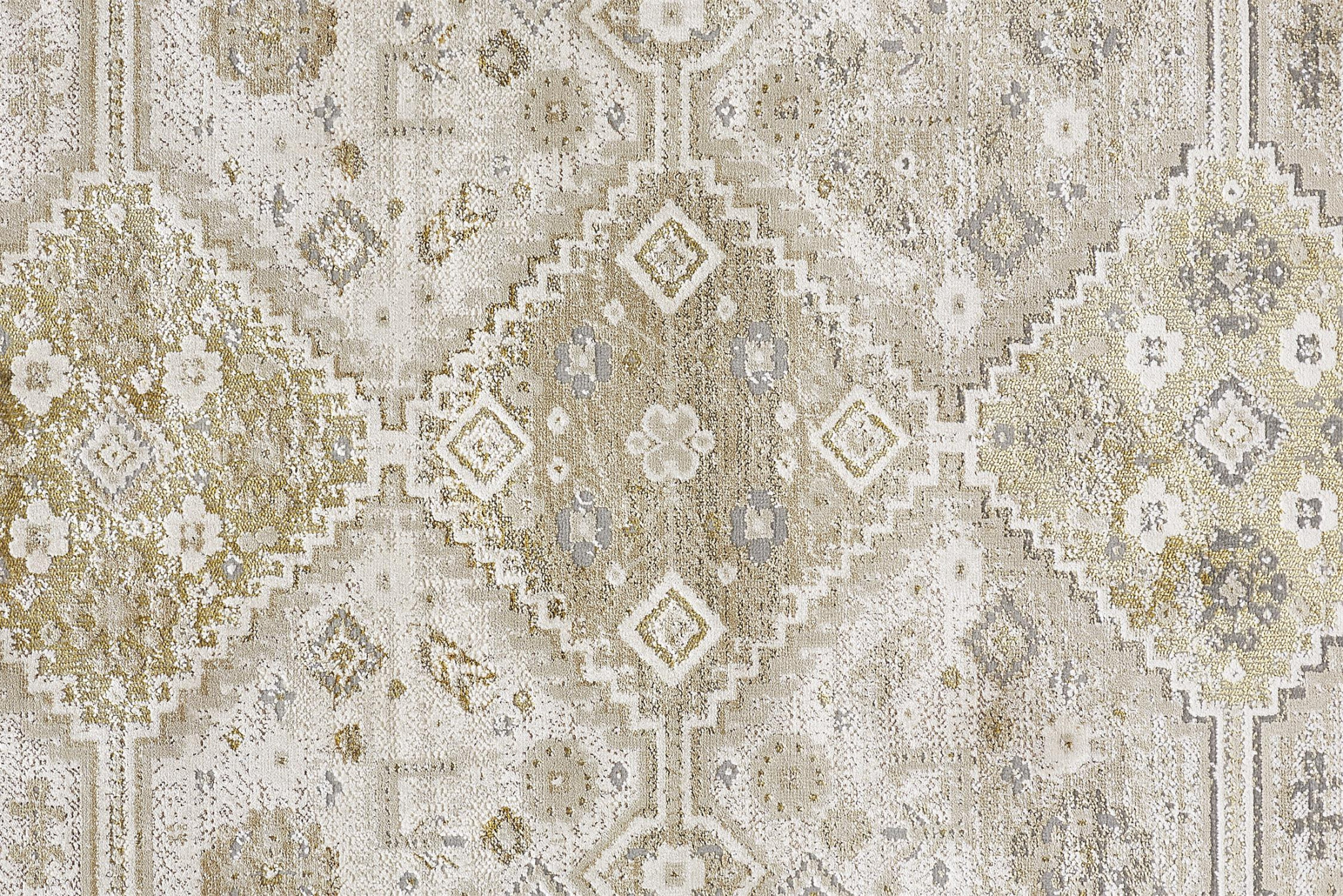 7" X 10" Gold And Ivory Floral Stain Resistant Area Rug