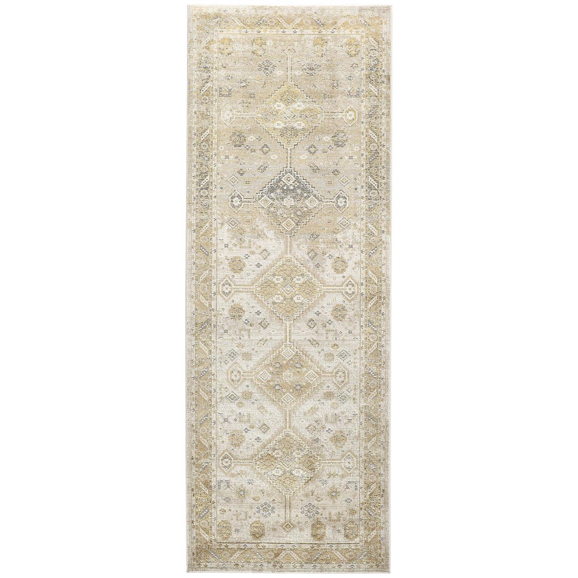 8' Gold and Ivory Floral Runner Rug-512984-1