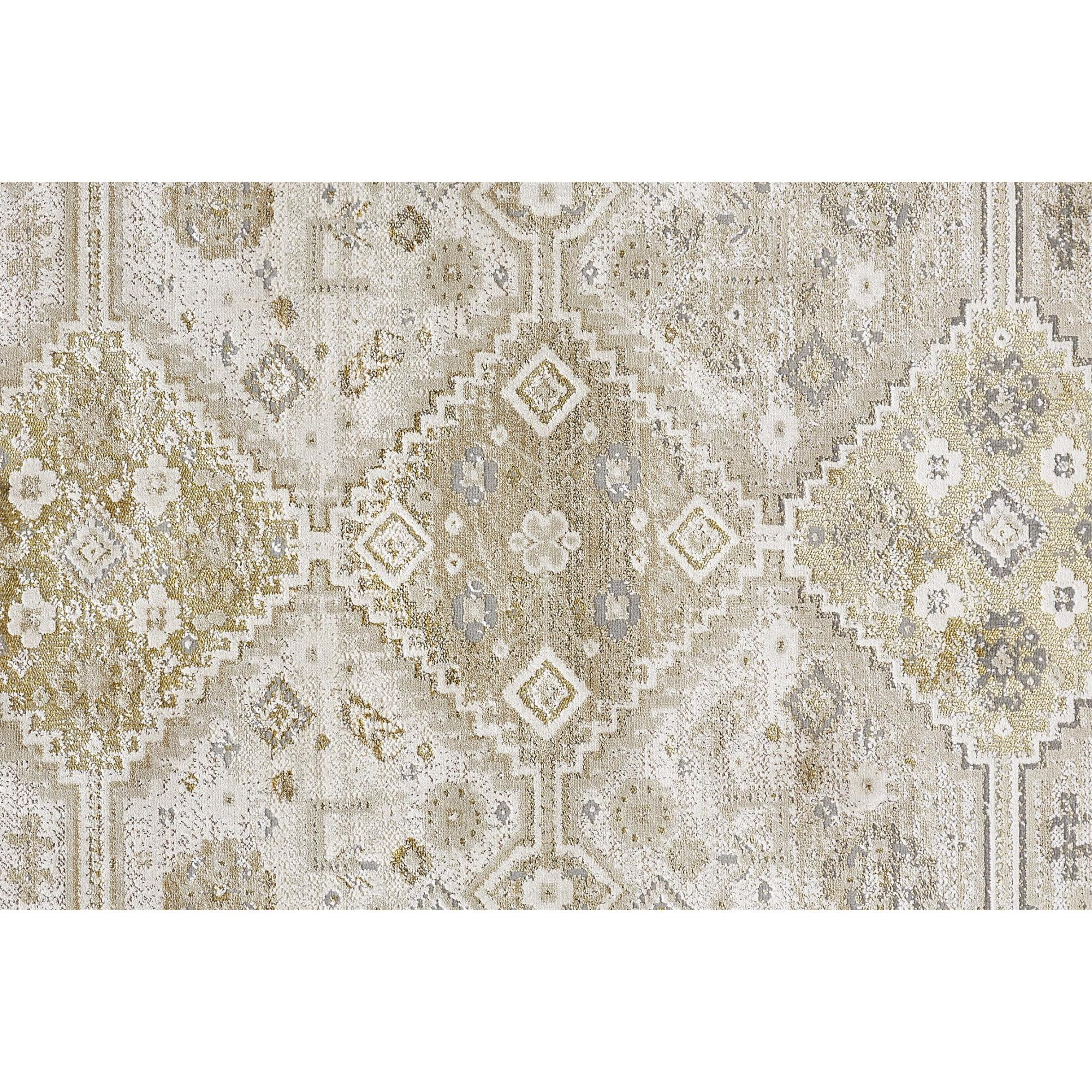 8" Gold and Ivory Floral Runner Rug