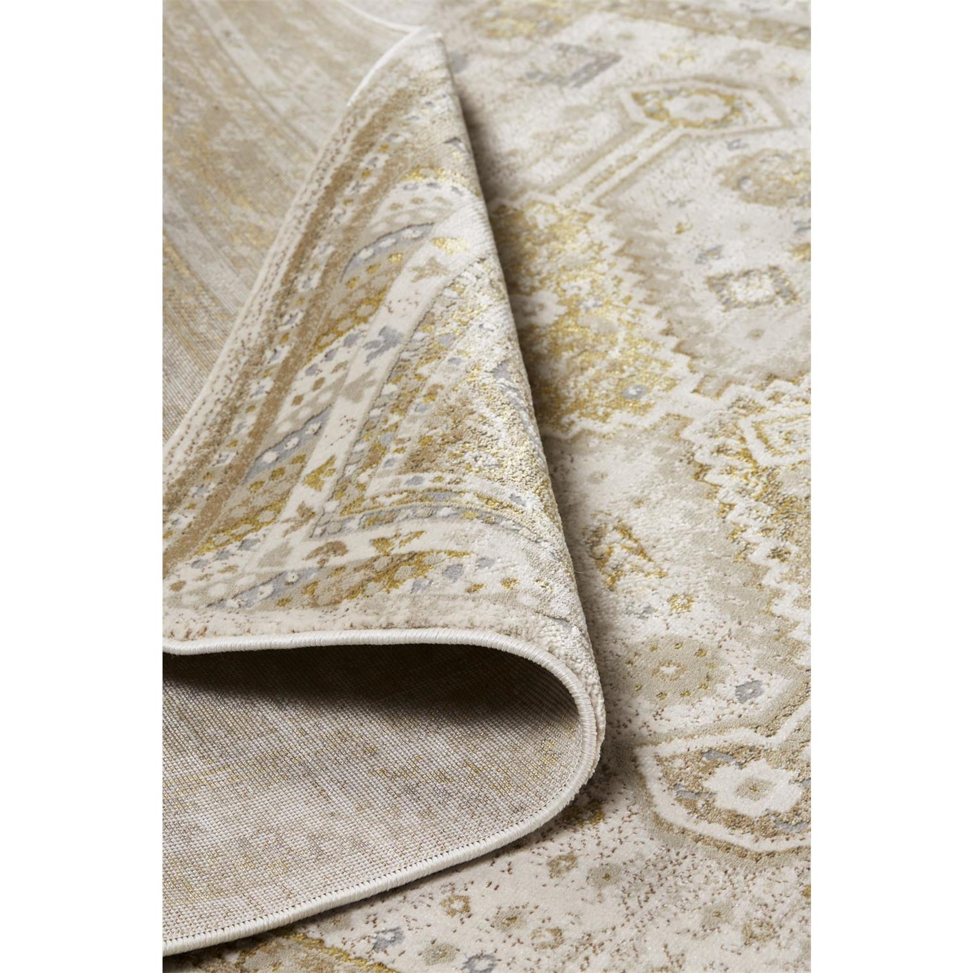 8" Gold and Ivory Floral Runner Rug