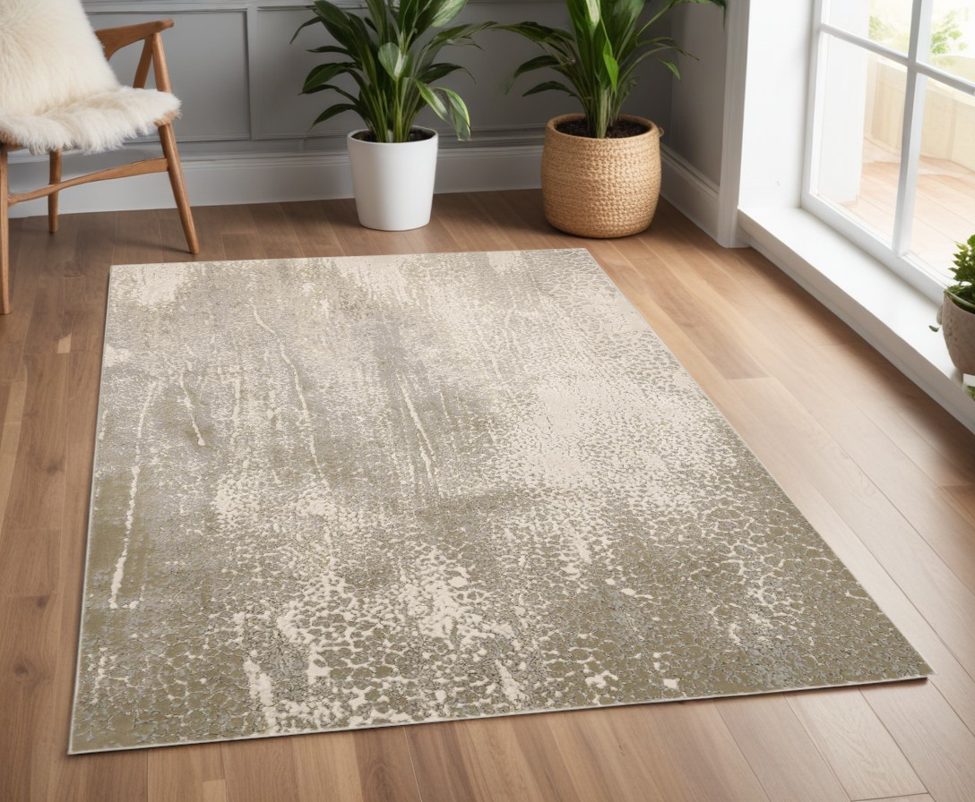 4" X 6" Gray and Ivory Abstract Non Skid Area Rug