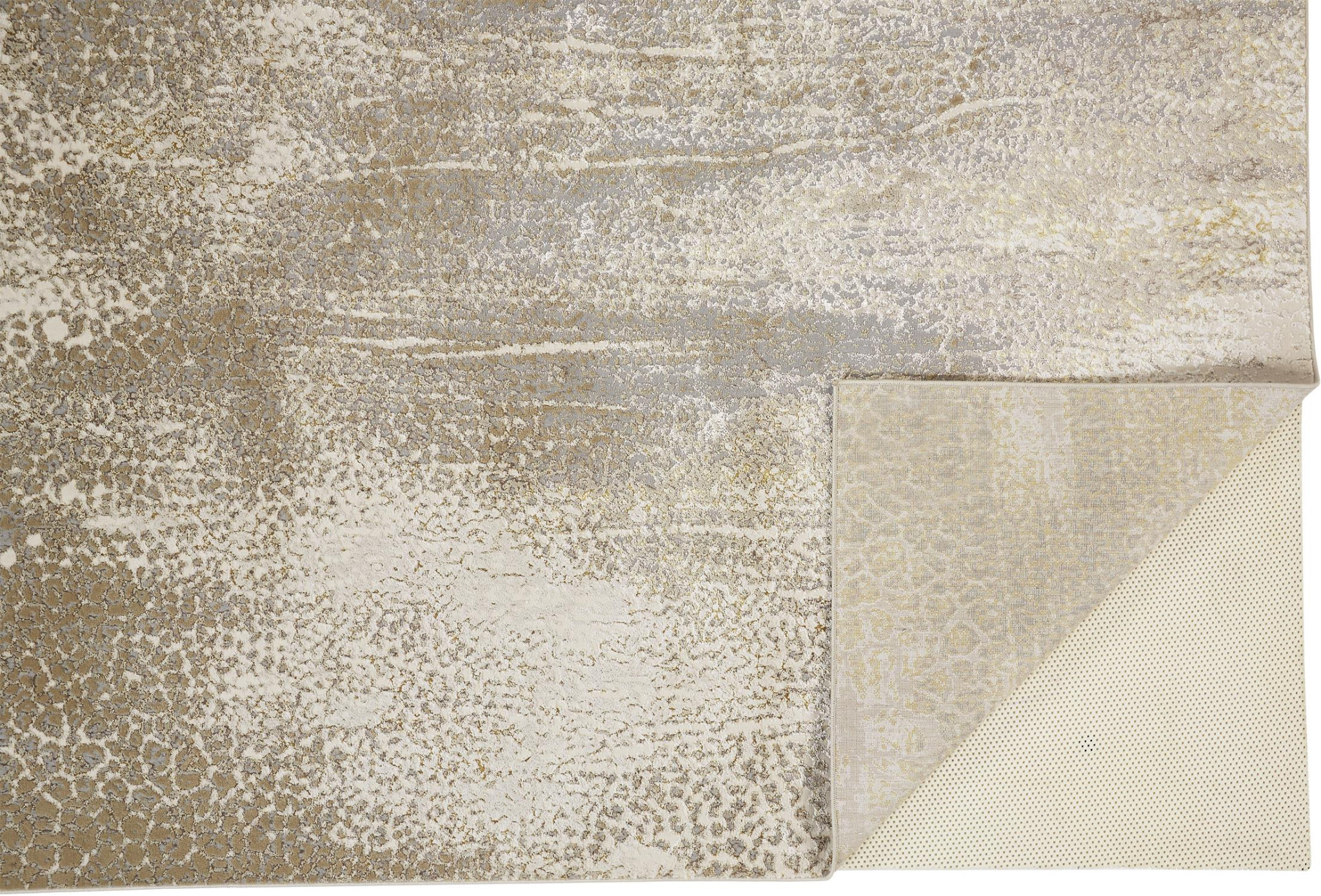 5" X 8" Ivory Gray And Gold Abstract Stain Resistant Area Rug