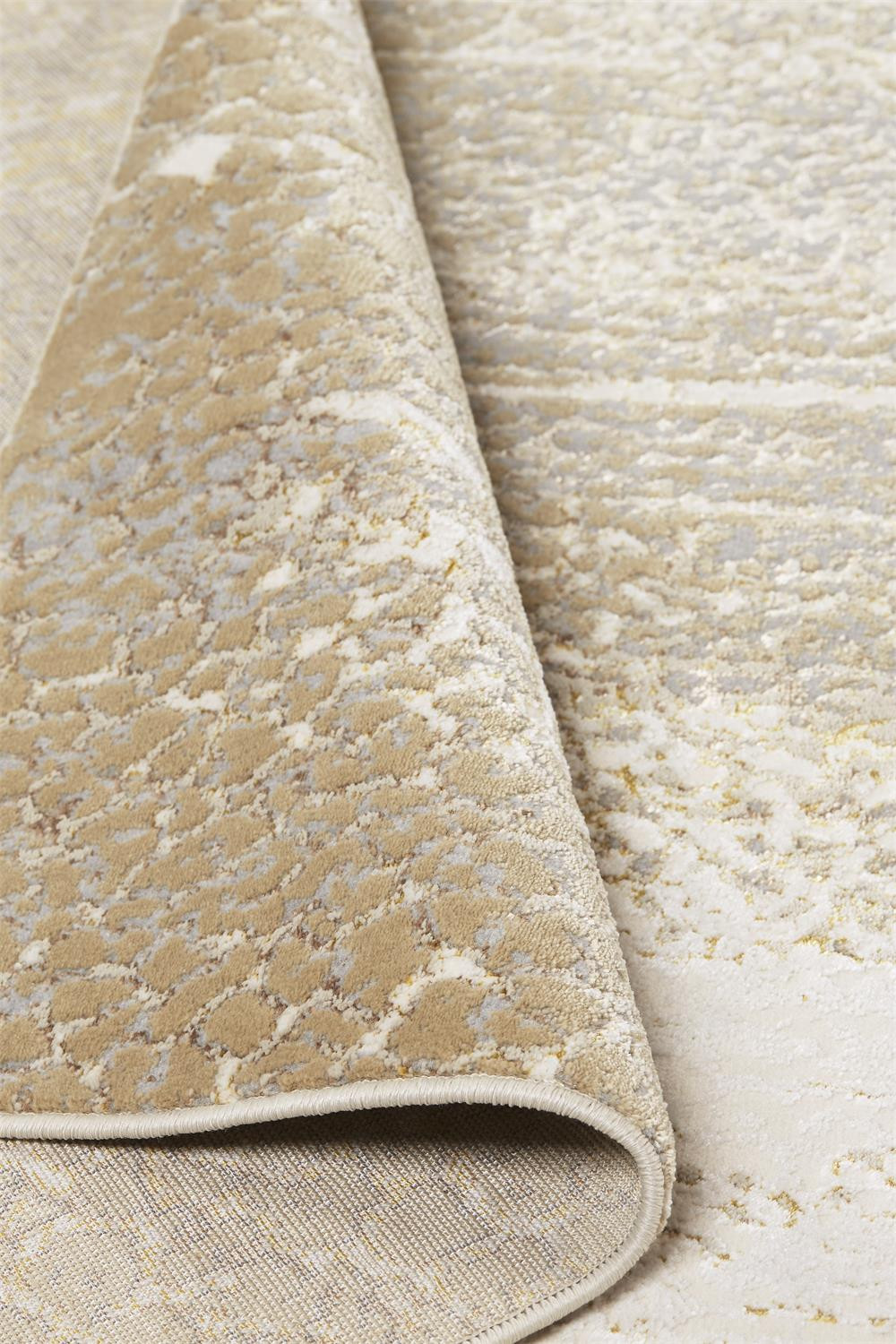 5" X 8" Ivory Gray And Gold Abstract Stain Resistant Area Rug