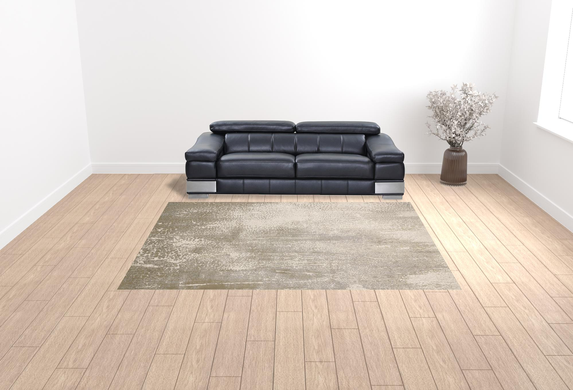 9" X 12" Ivory Gray And Gold Abstract Area Rug