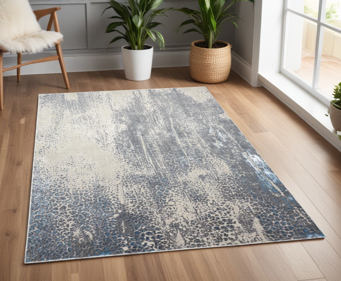 4" X 6" Gray and Ivory Abstract Non Skid Area Rug