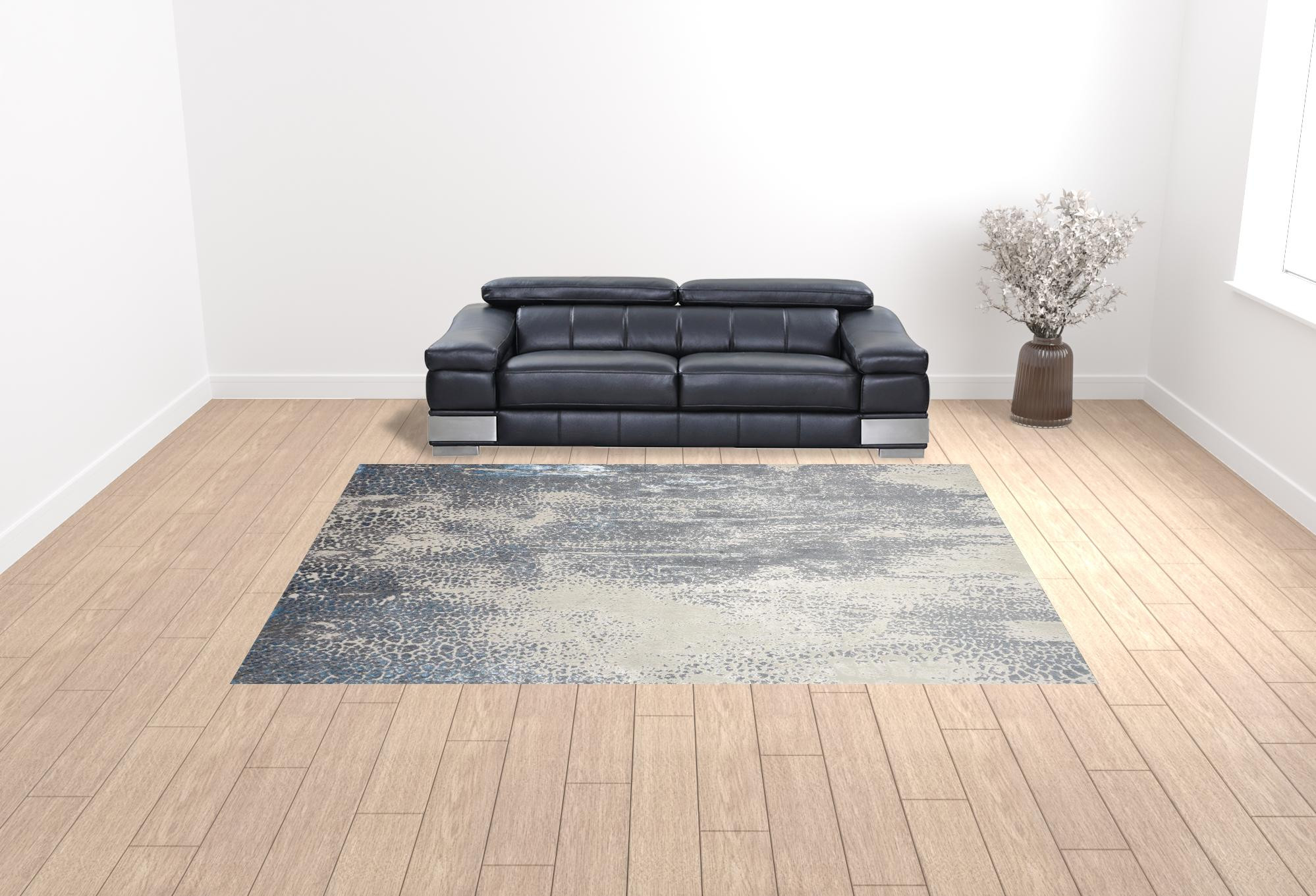 10" X 13" Gray Blue And Ivory Abstract Stain Resistant Area Rug