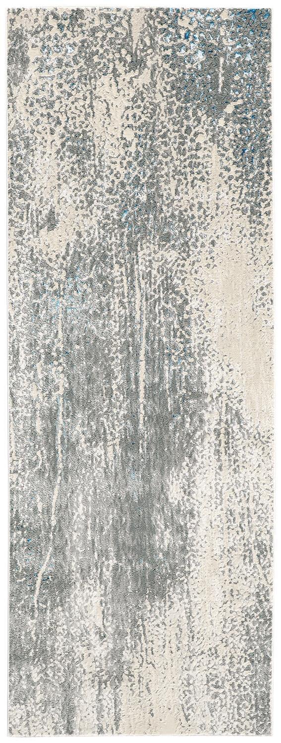 8" Gray and Ivory Abstract Power Loom Runner Rug