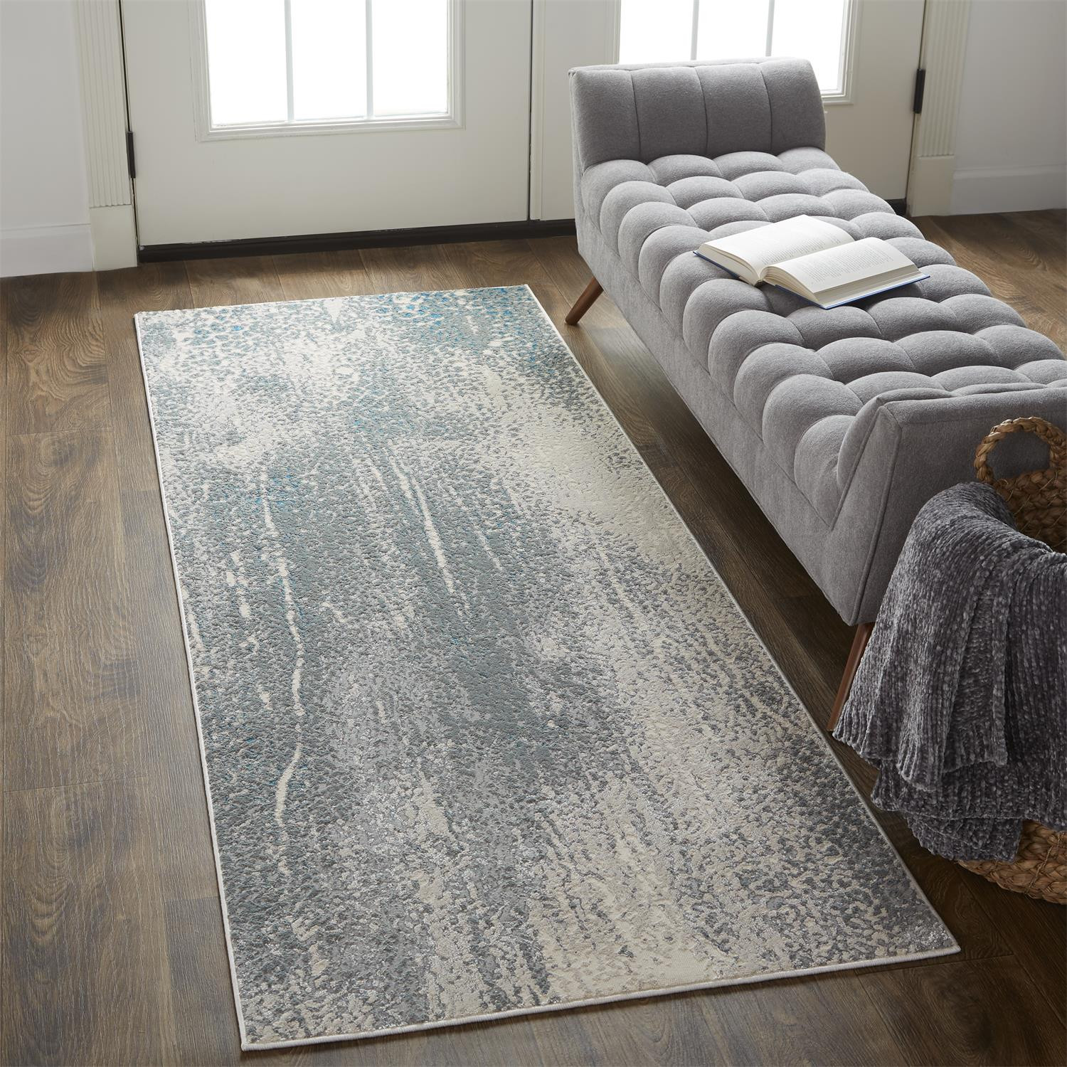 8" Gray and Ivory Abstract Power Loom Runner Rug