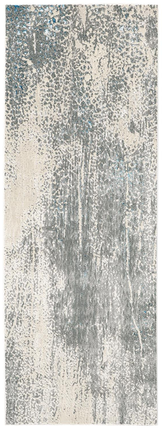 8" Gray and Ivory Abstract Power Loom Runner Rug