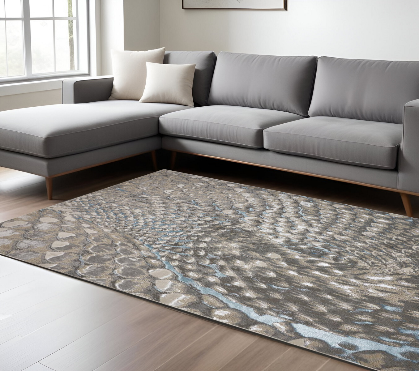 8" X 10" Gray Geometric Non Skid Area Rug