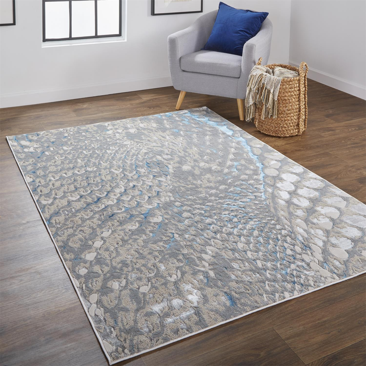 8" X 10" Gray Geometric Non Skid Area Rug