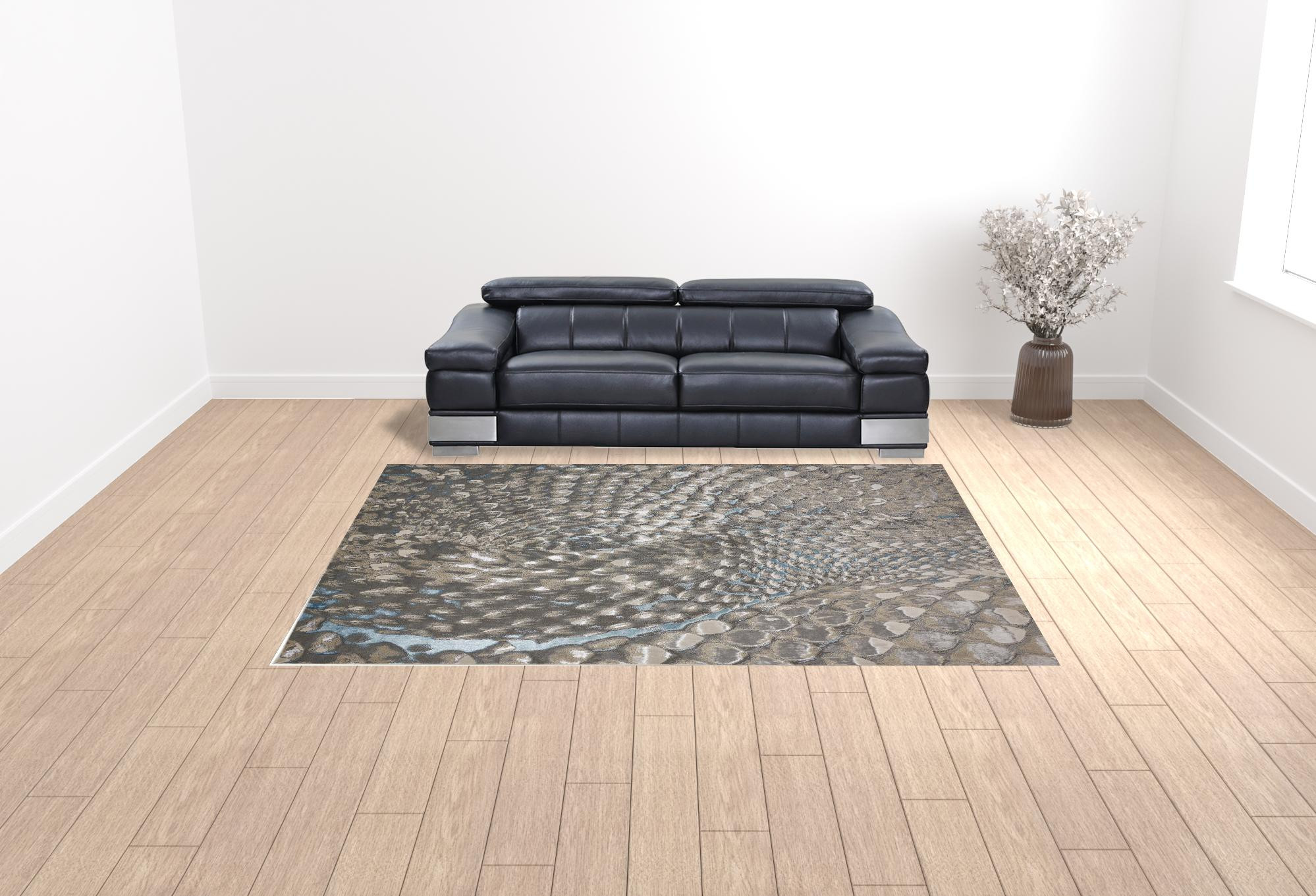 9" X 12" Blue Silver And Gray Geometric Area Rug