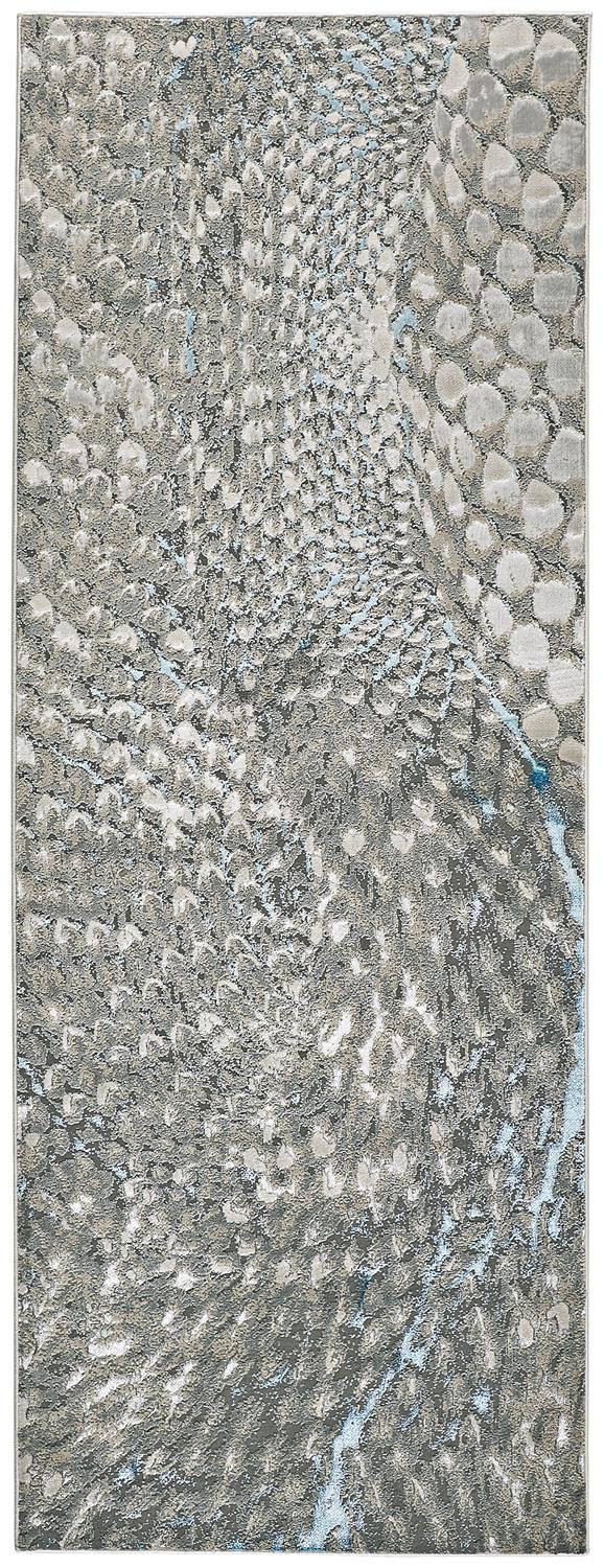 8" Blue and Gray Abstract Power Loom Runner Rug