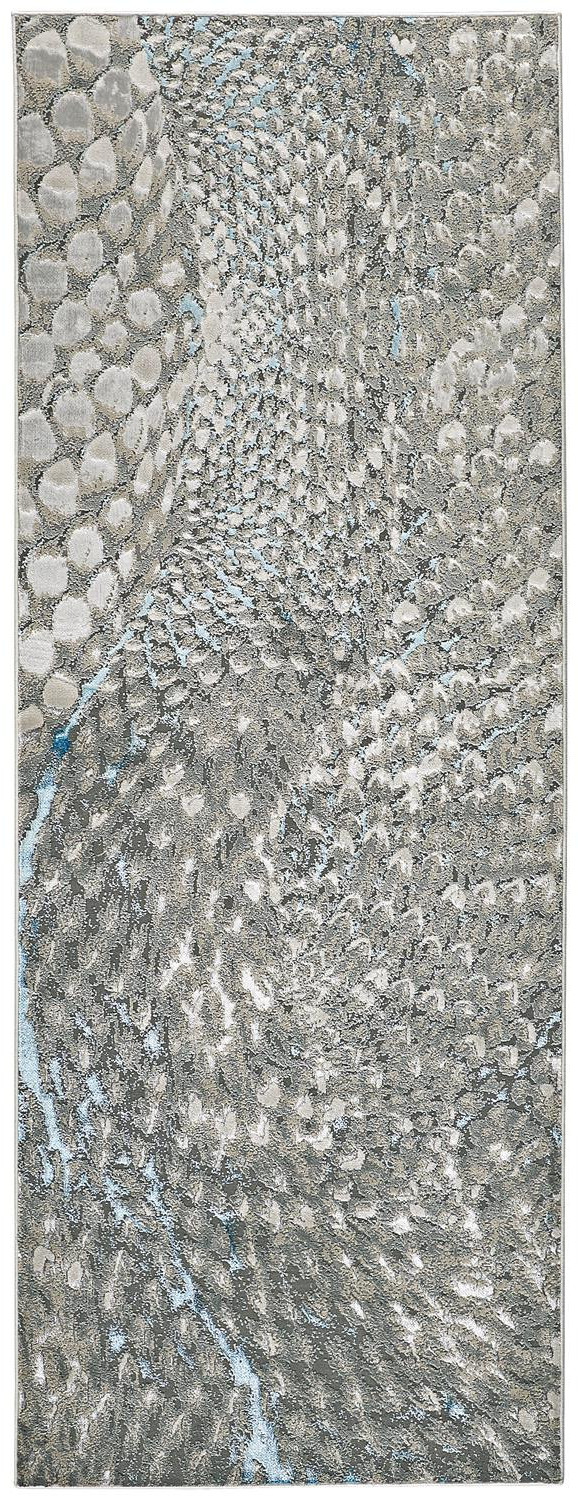 8" Blue and Gray Abstract Power Loom Runner Rug