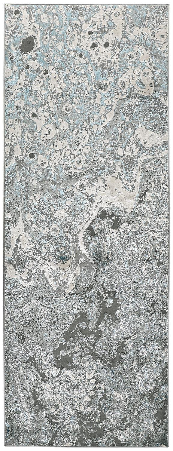 8" Blue and Gray Abstract Power Loom Runner Rug