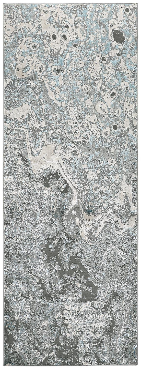 8" Blue and Gray Abstract Power Loom Runner Rug