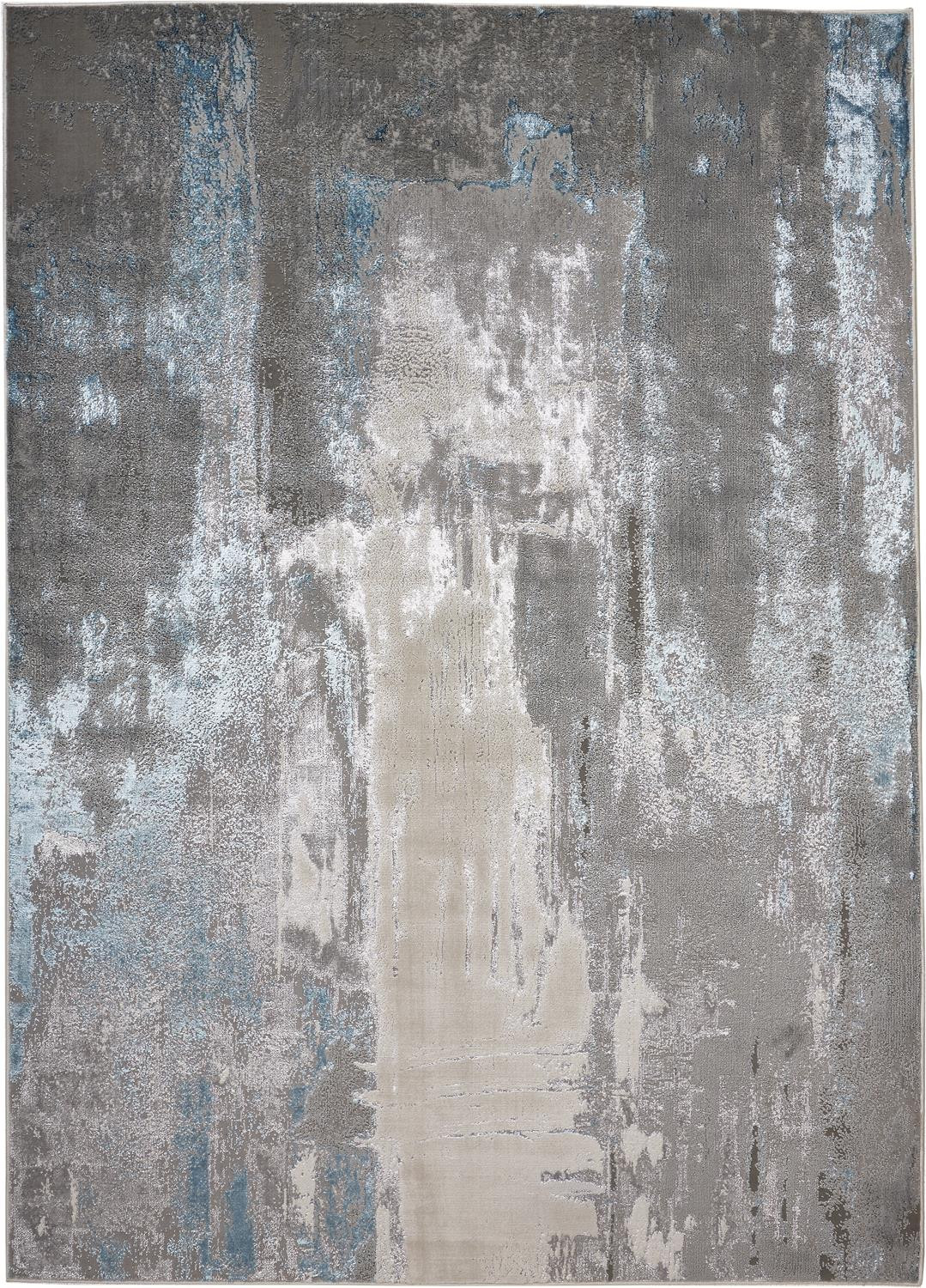 10" X 13" Gray Ivory And Blue Abstract Stain Resistant Area Rug