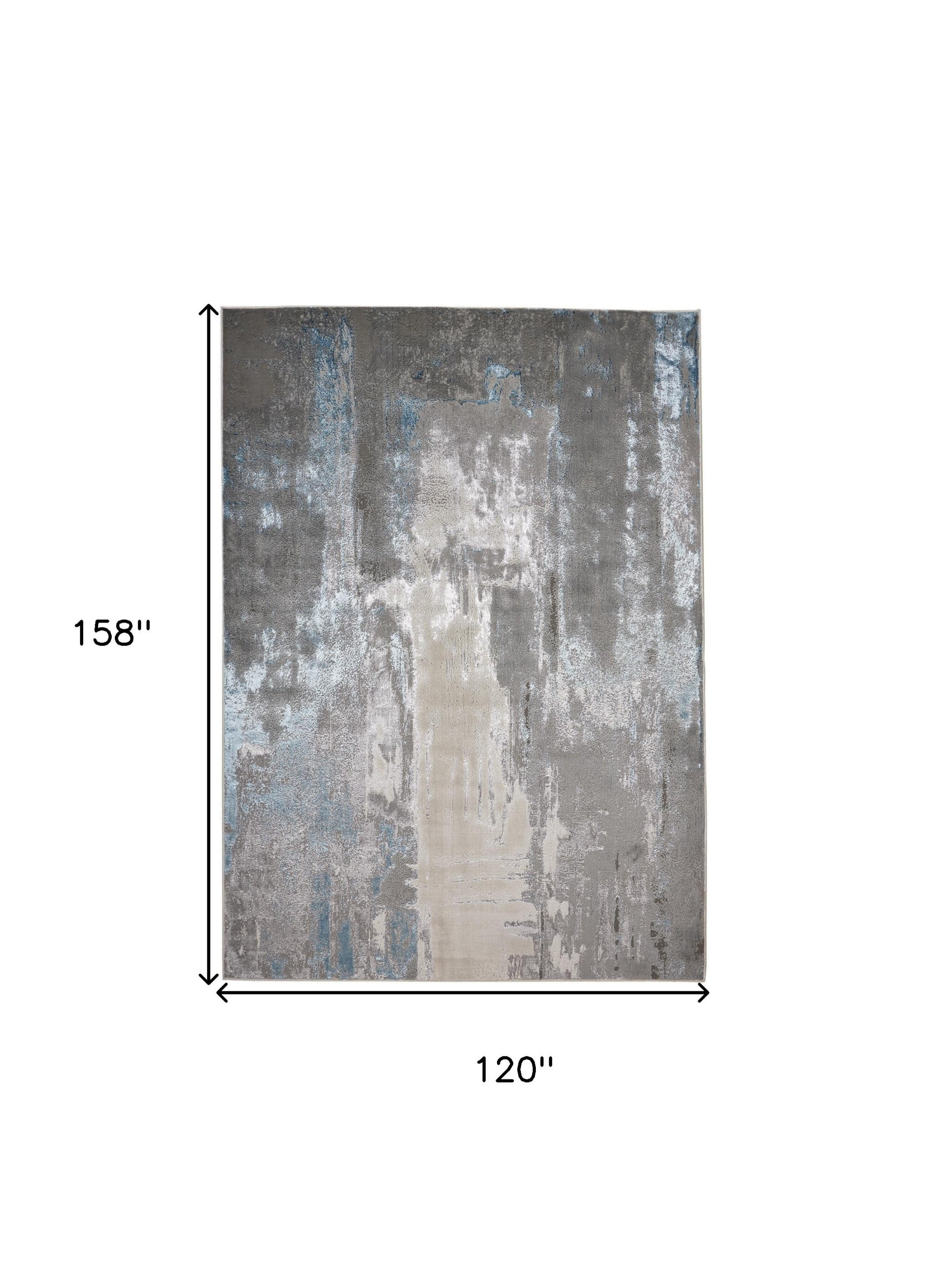 10" X 13" Gray Ivory And Blue Abstract Stain Resistant Area Rug