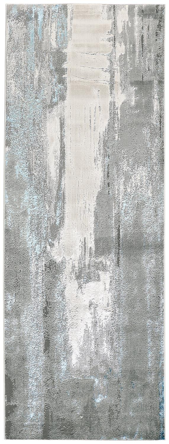 8" Blue and Gray Abstract Power Loom Runner Rug