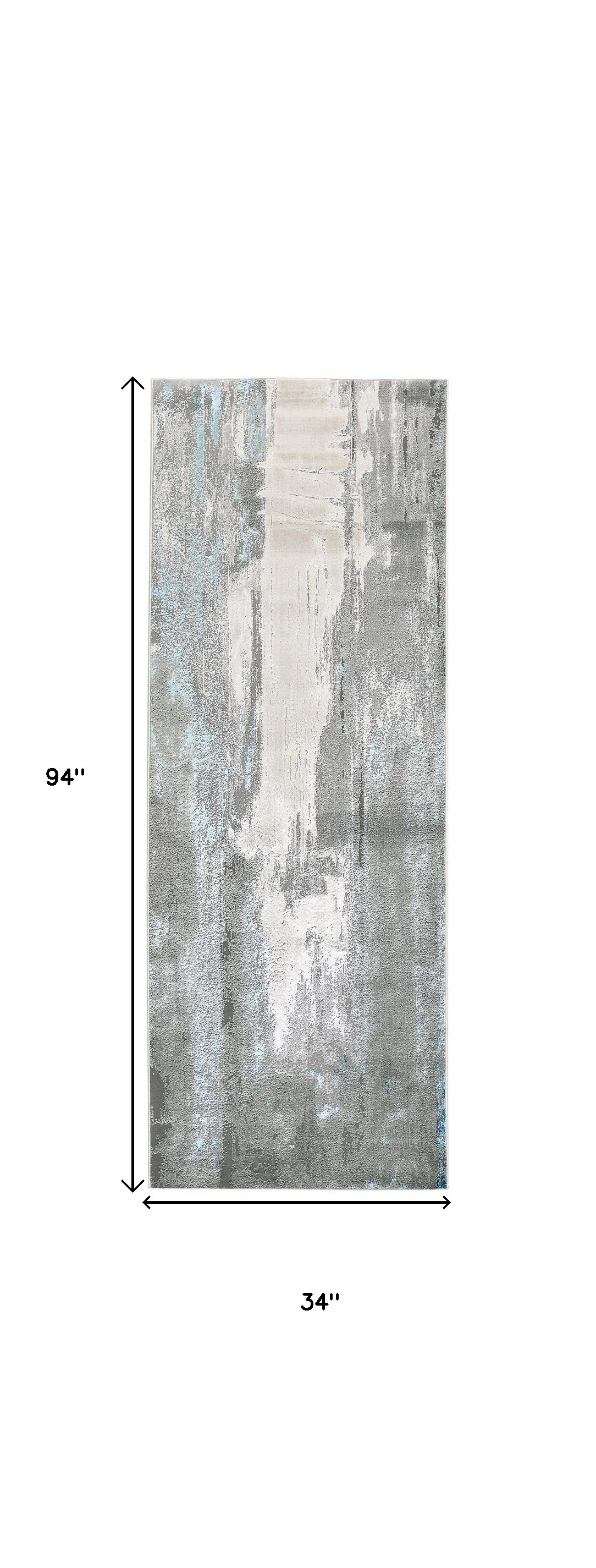 8" Blue and Gray Abstract Power Loom Runner Rug