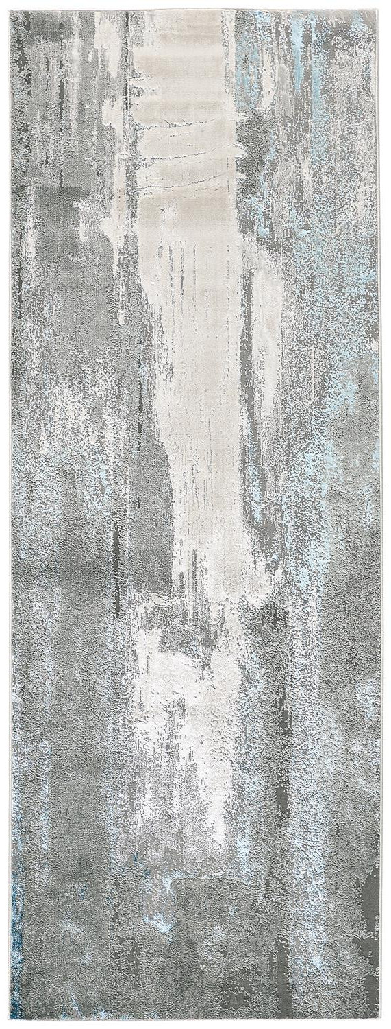 8" Blue and Gray Abstract Power Loom Runner Rug