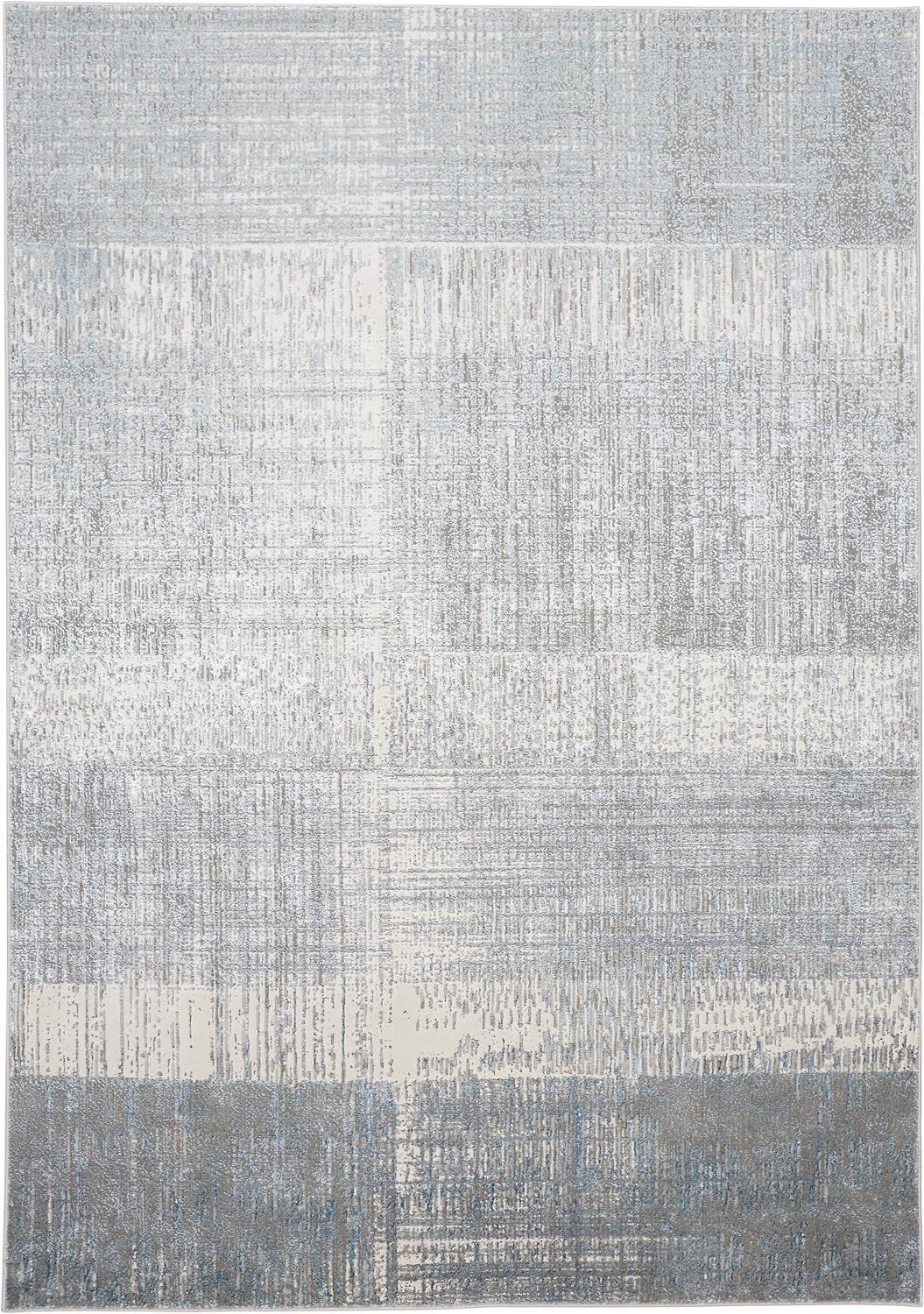 5' X 8' White Gray And Blue Abstract Stain Resistant Area Rug-513046-1