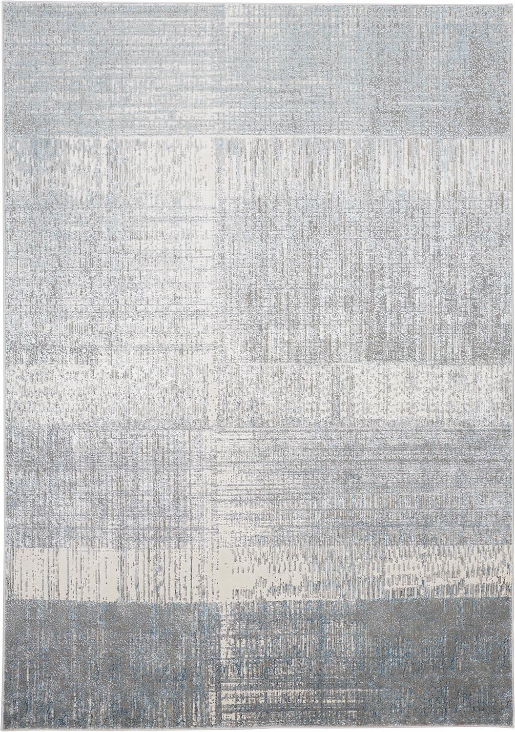 7" X 10" Gray and White Abstract Non Skid Area Rug