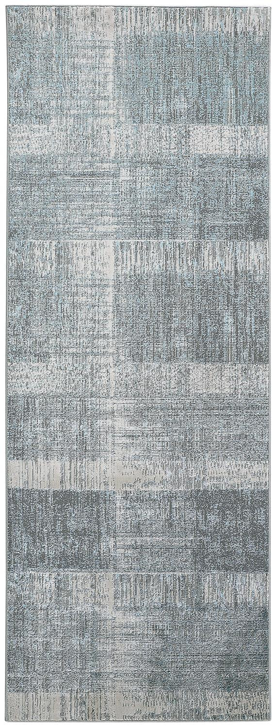 8" Blue and Gray Abstract Power Loom Runner Rug