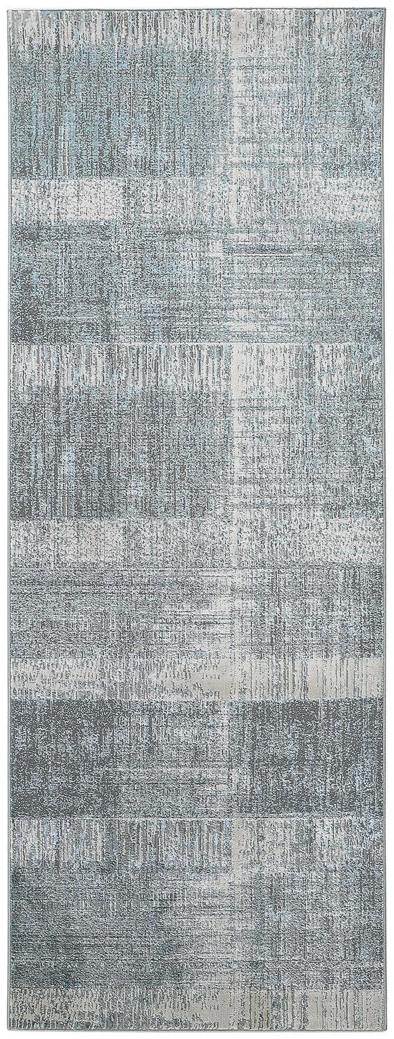 8" Blue and Gray Abstract Power Loom Runner Rug