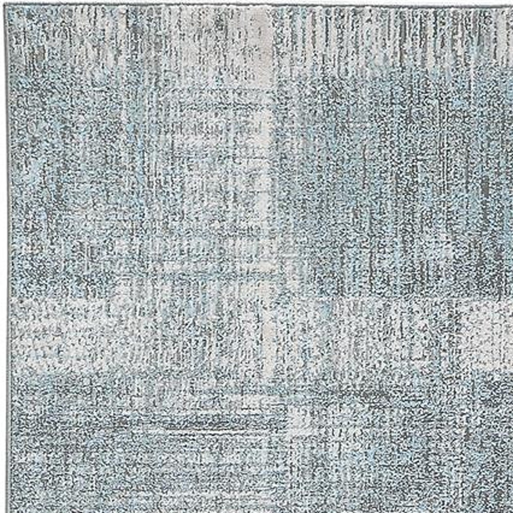 8" Blue and Gray Abstract Power Loom Runner Rug