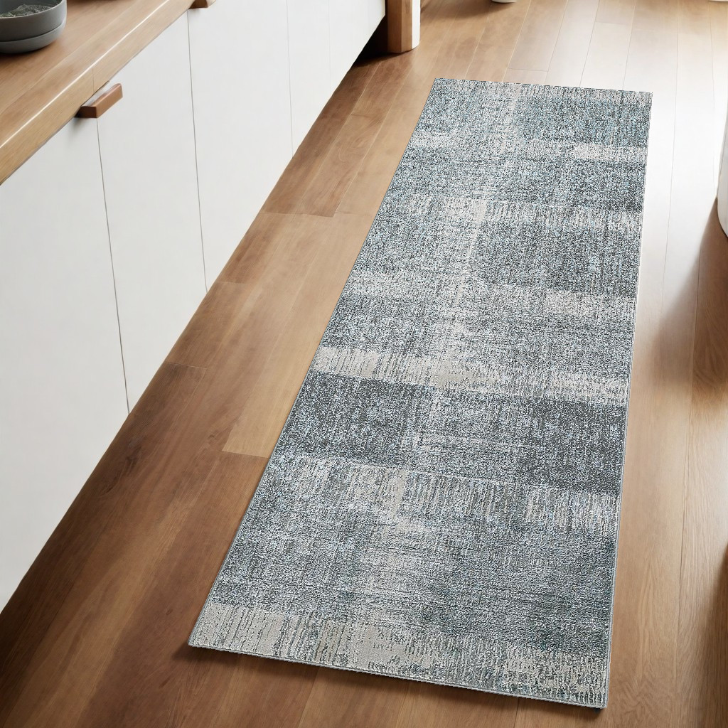 8" Blue and Gray Abstract Power Loom Runner Rug