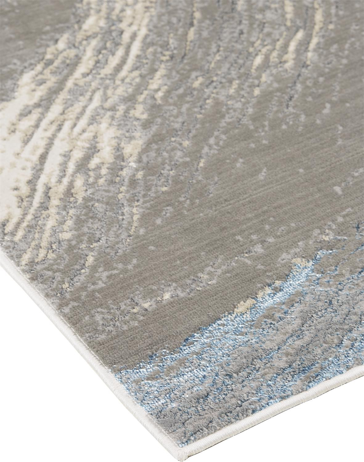 5" X 8" Gray Ivory And Blue Abstract Stain Resistant Area Rug