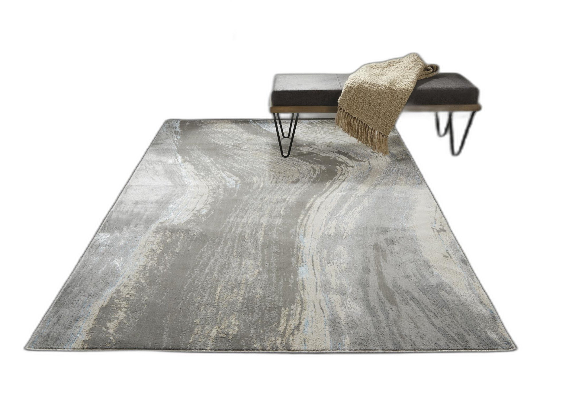 5" X 8" Gray Ivory And Blue Abstract Stain Resistant Area Rug