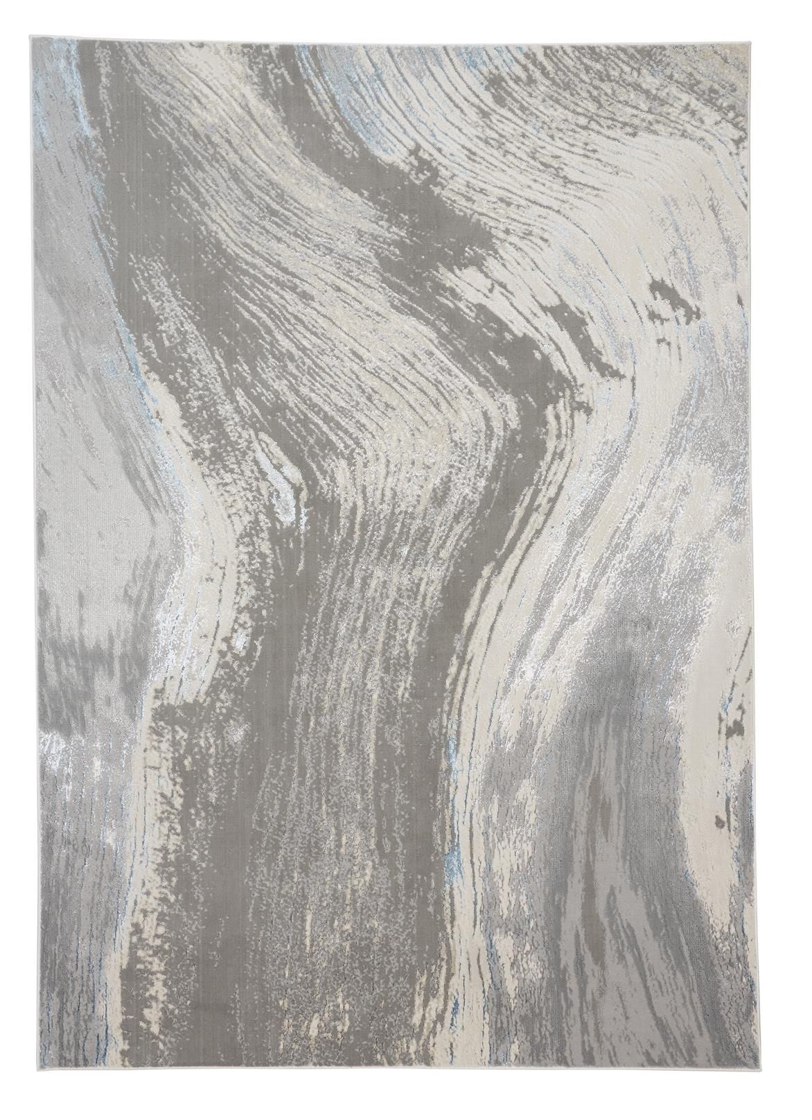 8" X 10" Gray Ivory and Blue Abstract Non Skid Area Rug