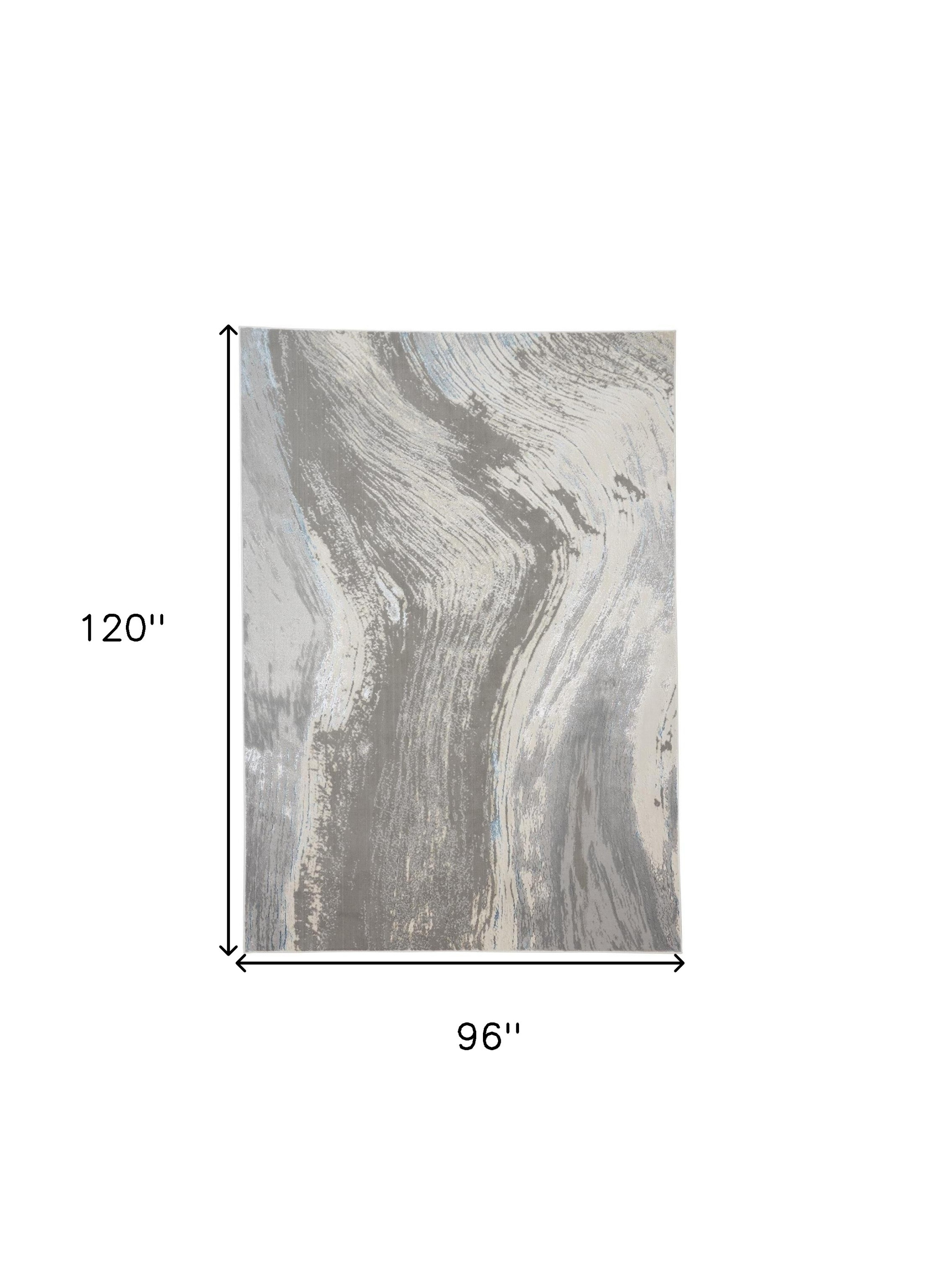 8" X 10" Gray Ivory and Blue Abstract Non Skid Area Rug