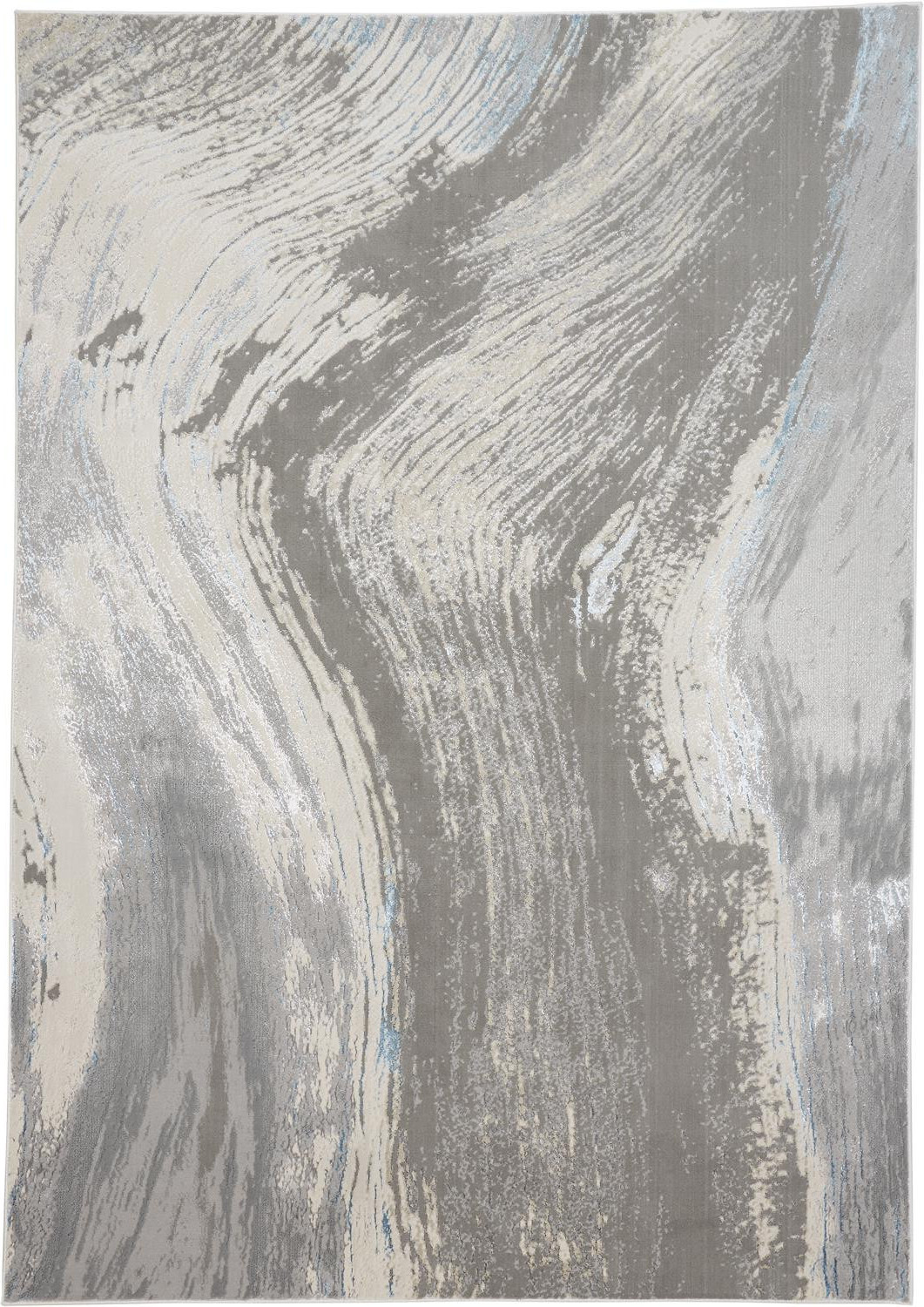 7" X 10" Gray Ivory And Blue Abstract Stain Resistant Area Rug