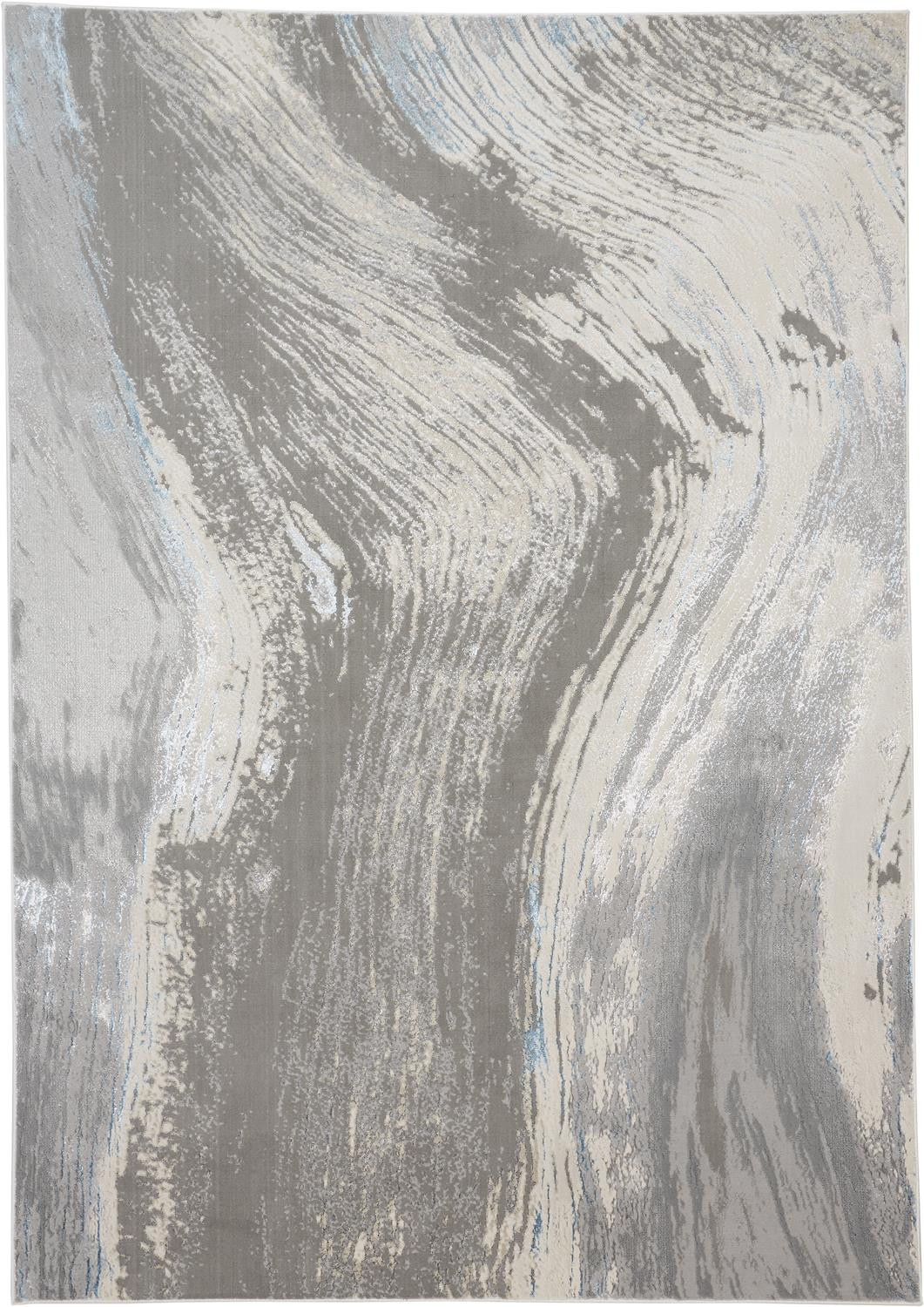 9" X 12" Gray Ivory And Blue Abstract Area Rug