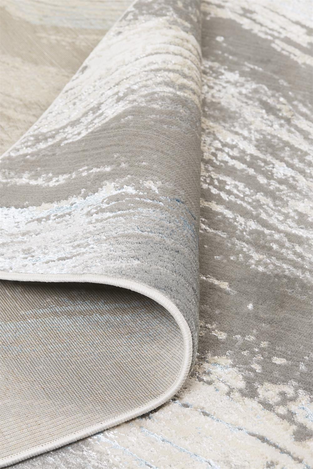 9" X 12" Gray Ivory And Blue Abstract Area Rug