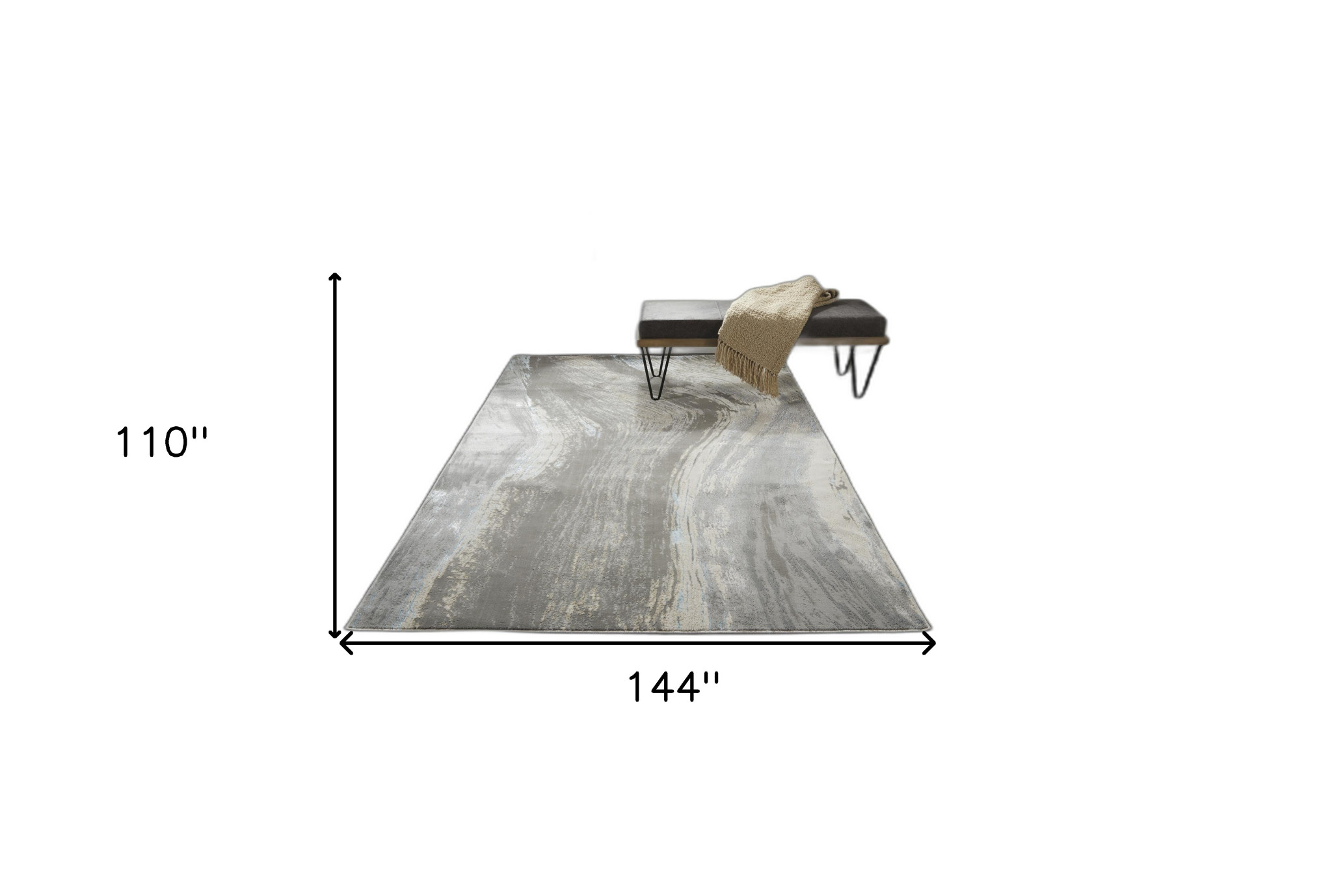 9" X 12" Gray Ivory And Blue Abstract Area Rug