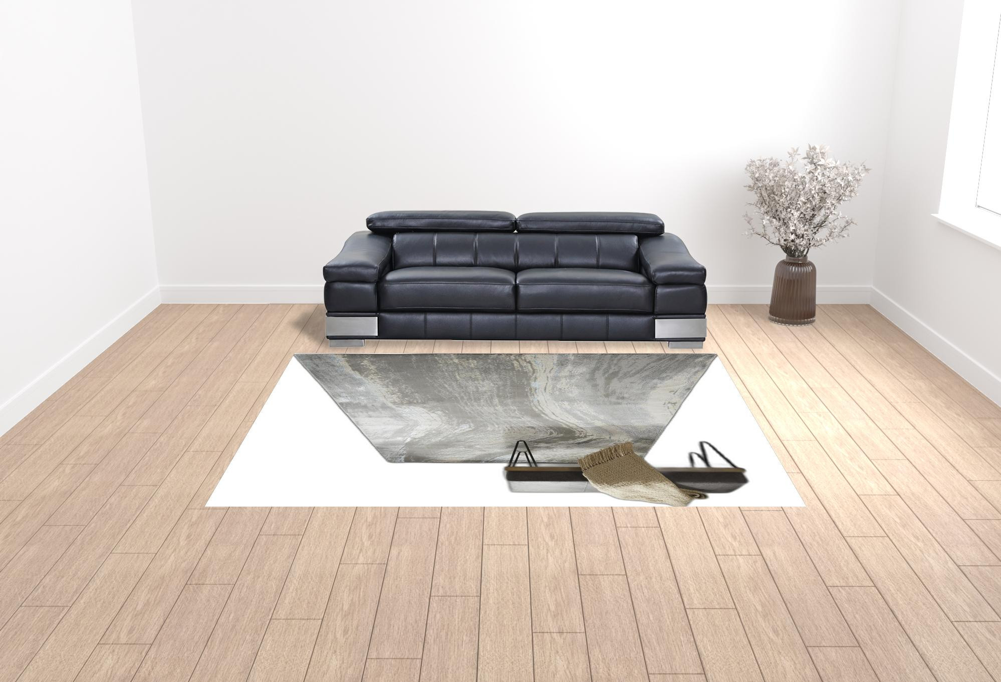 9" X 12" Gray Ivory And Blue Abstract Area Rug