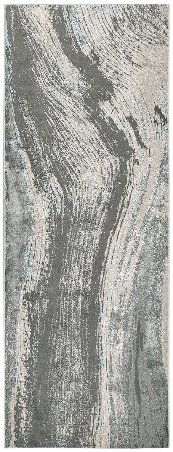 8" Blue and Gray Abstract Power Loom Runner Rug