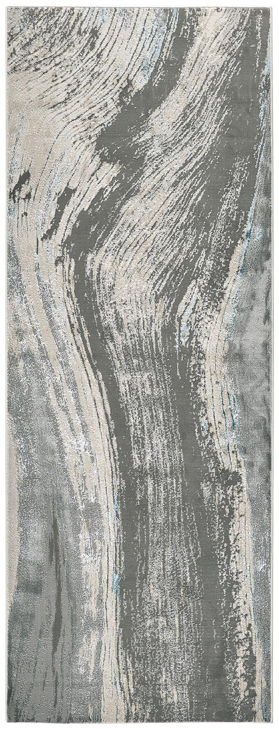 8" Blue and Gray Abstract Power Loom Runner Rug