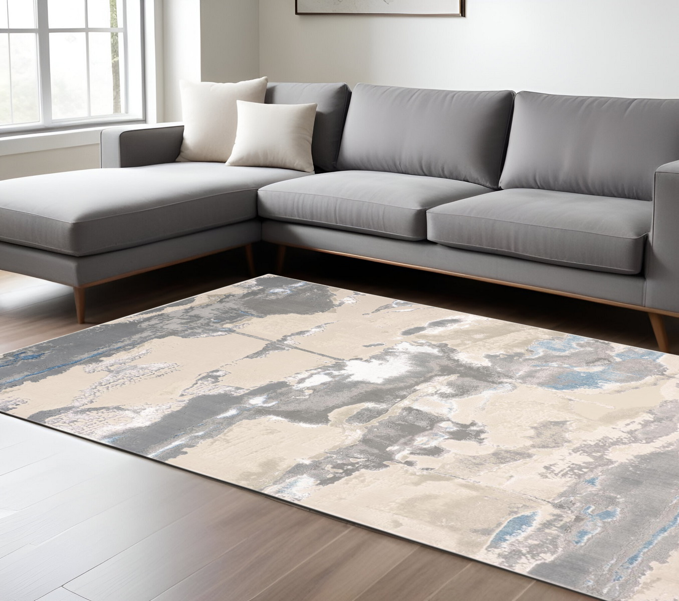 8" X 10" Gray and Ivory Abstract Non Skid Area Rug