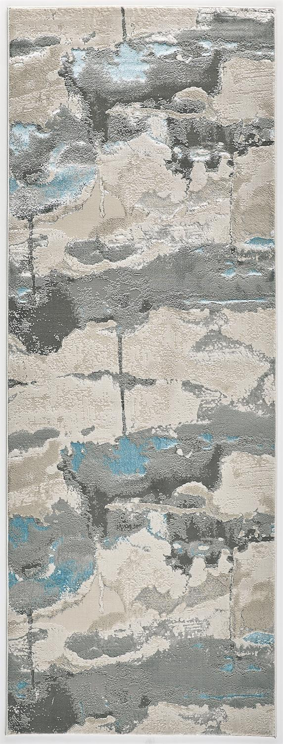8" Blue and Gray Abstract Power Loom Runner Rug